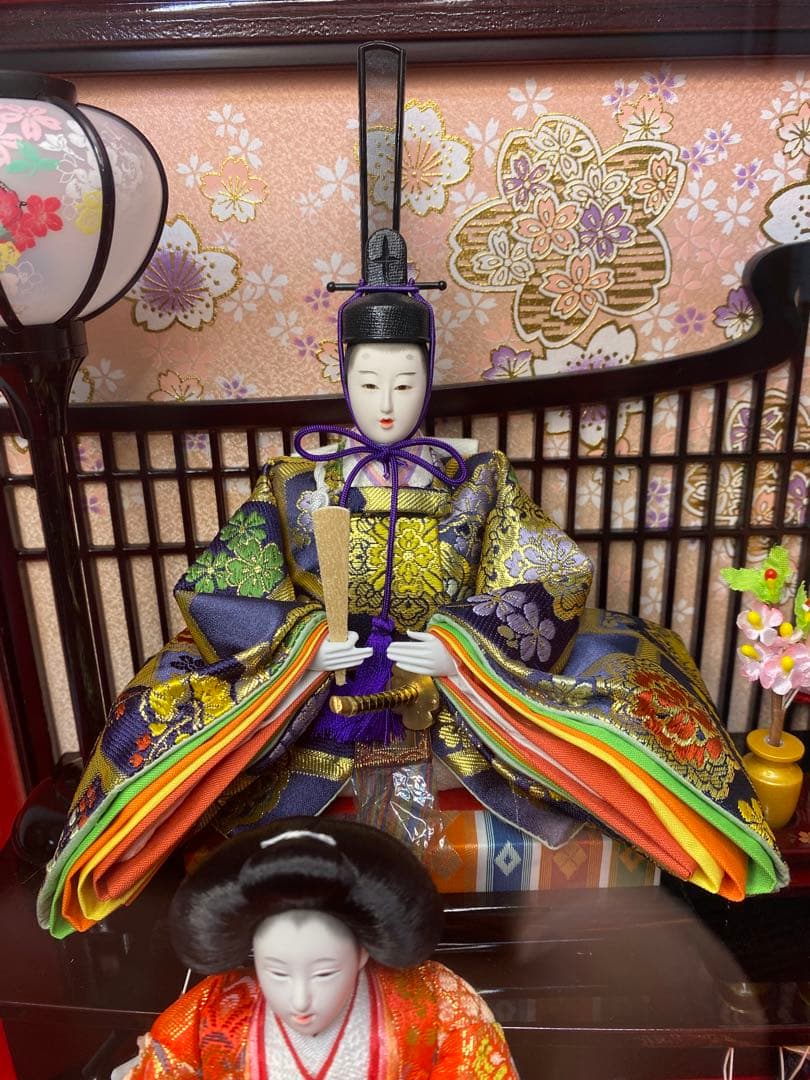 東京久月　雛人形五人飾りアクリルケース入り・間口約５８×奥行約３１×高さ約３８㎝