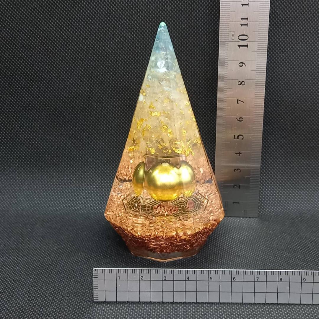 最強金運アップ オルゴナイト『金運神降臨』 金運風水八角錐オルゴナイト No22