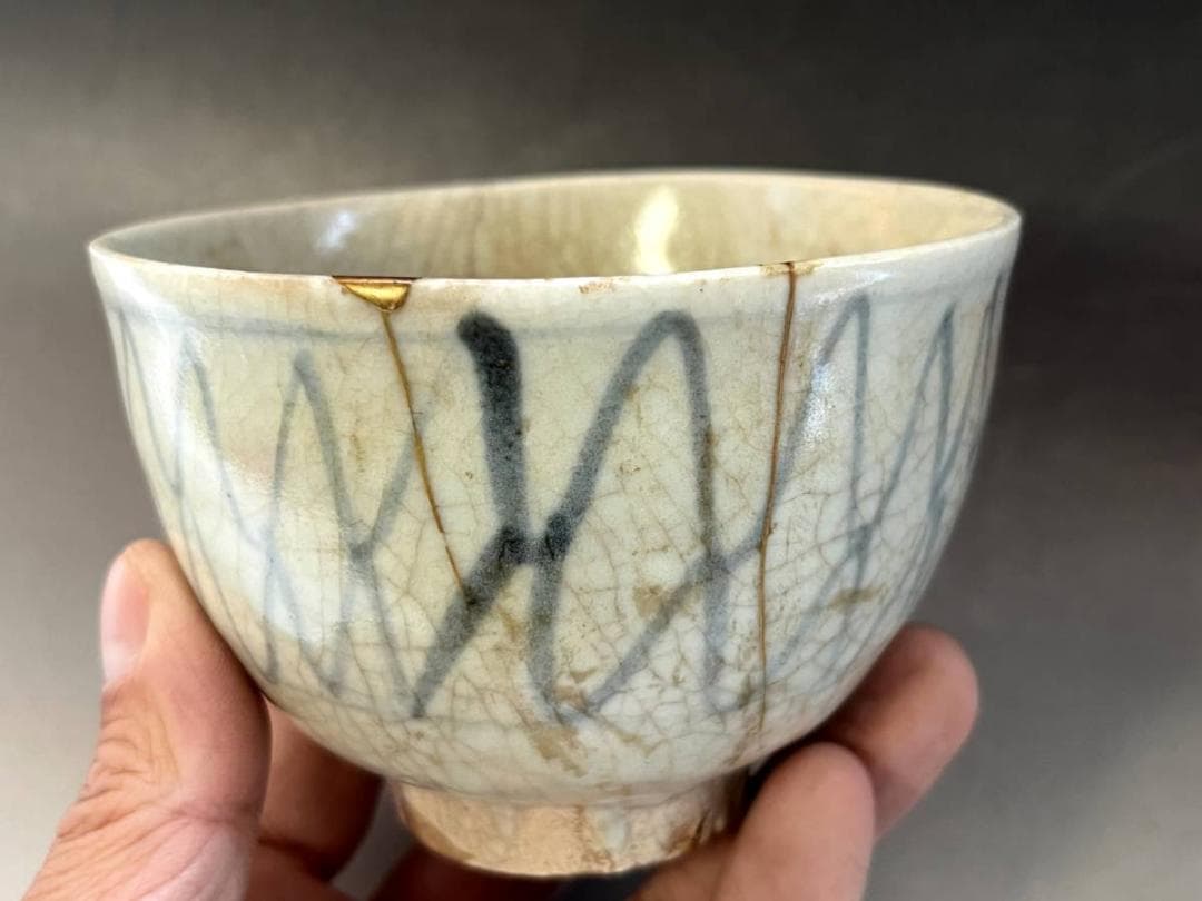 茶碗■古伊万里 綱目文茶碗(江戸期) 金継ぎ直し有り お茶道具 時代物 骨董品■