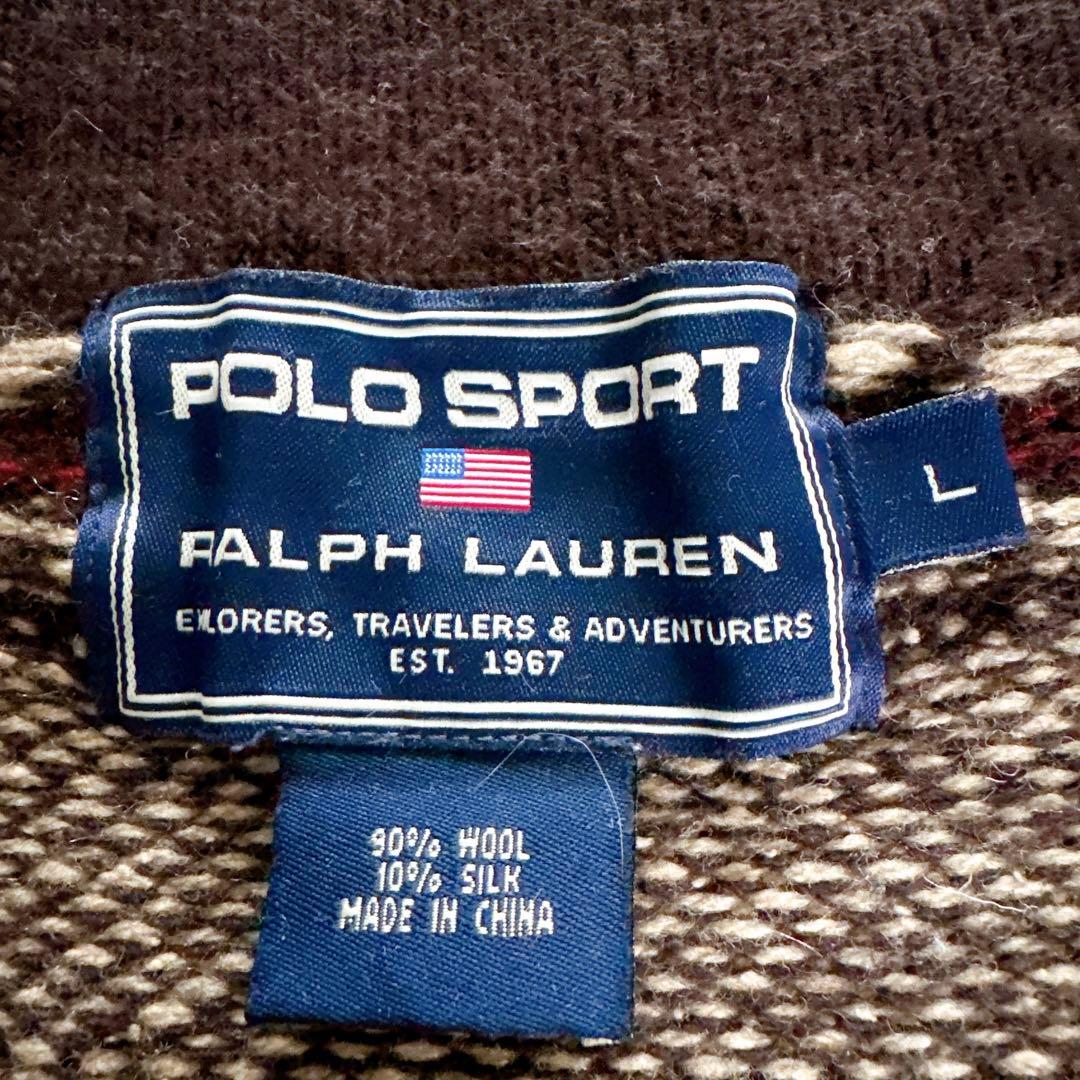 【ポロスポーツラルフローレン】ウールシルク 総柄ジップアップニットジャケット L