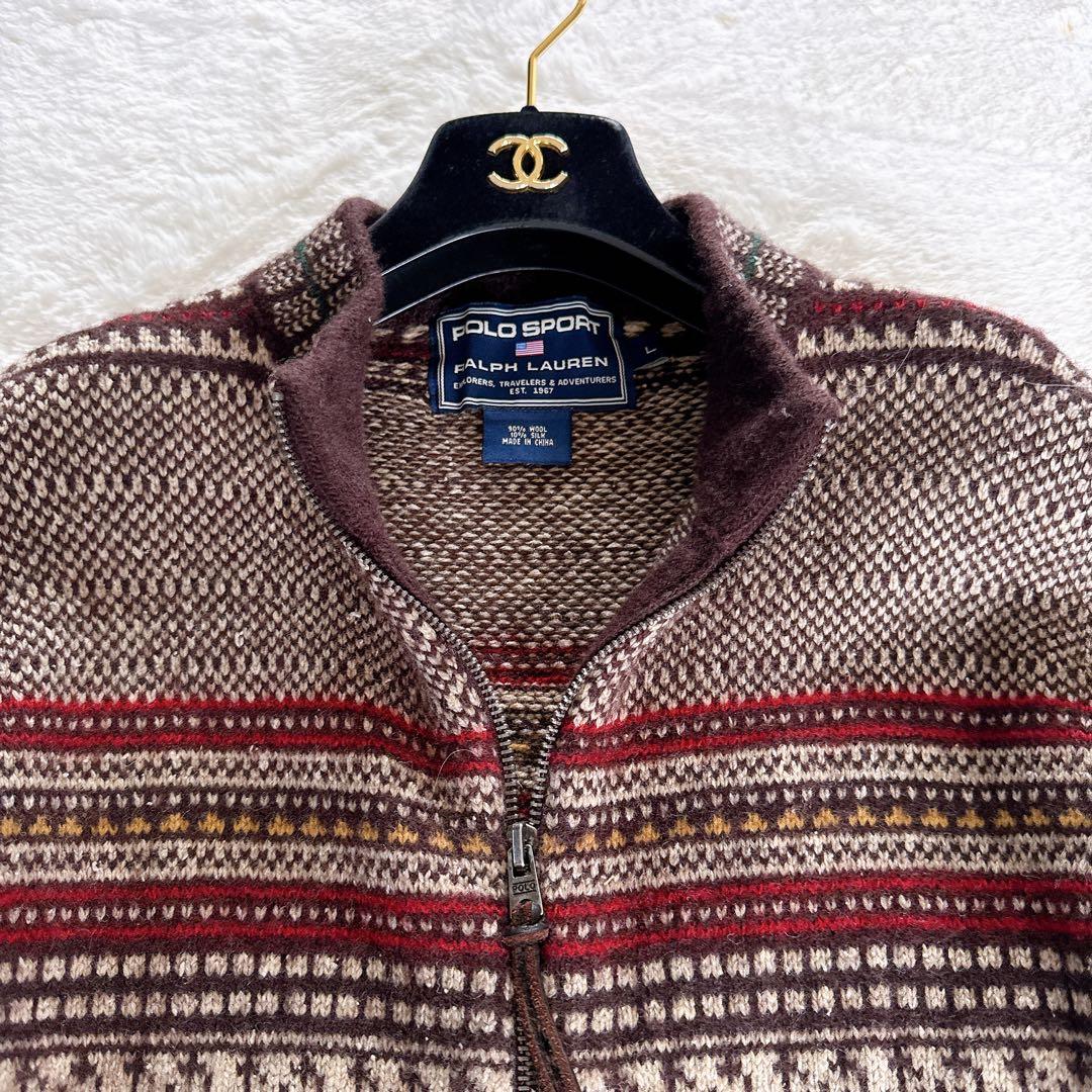 【ポロスポーツラルフローレン】ウールシルク 総柄ジップアップニットジャケット L