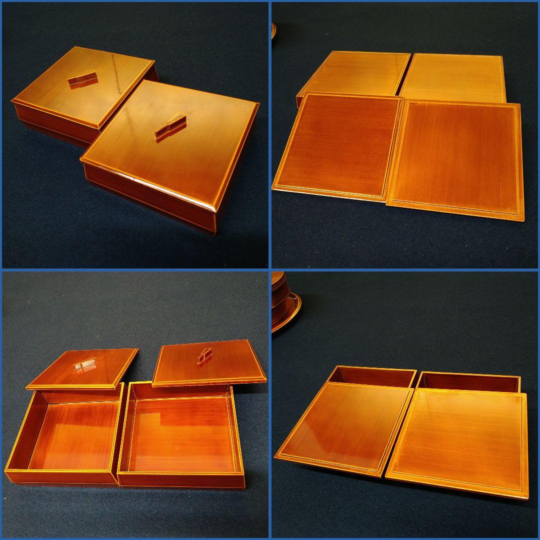 AG76 春慶塗り 半月弁当2客 菓子箱2点 お盆 1点 未使用美品まとめて5点