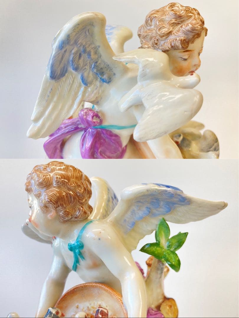 古マイセン 人形 フィギュリン 「鳩に給餌する天使」 1級品　1898年