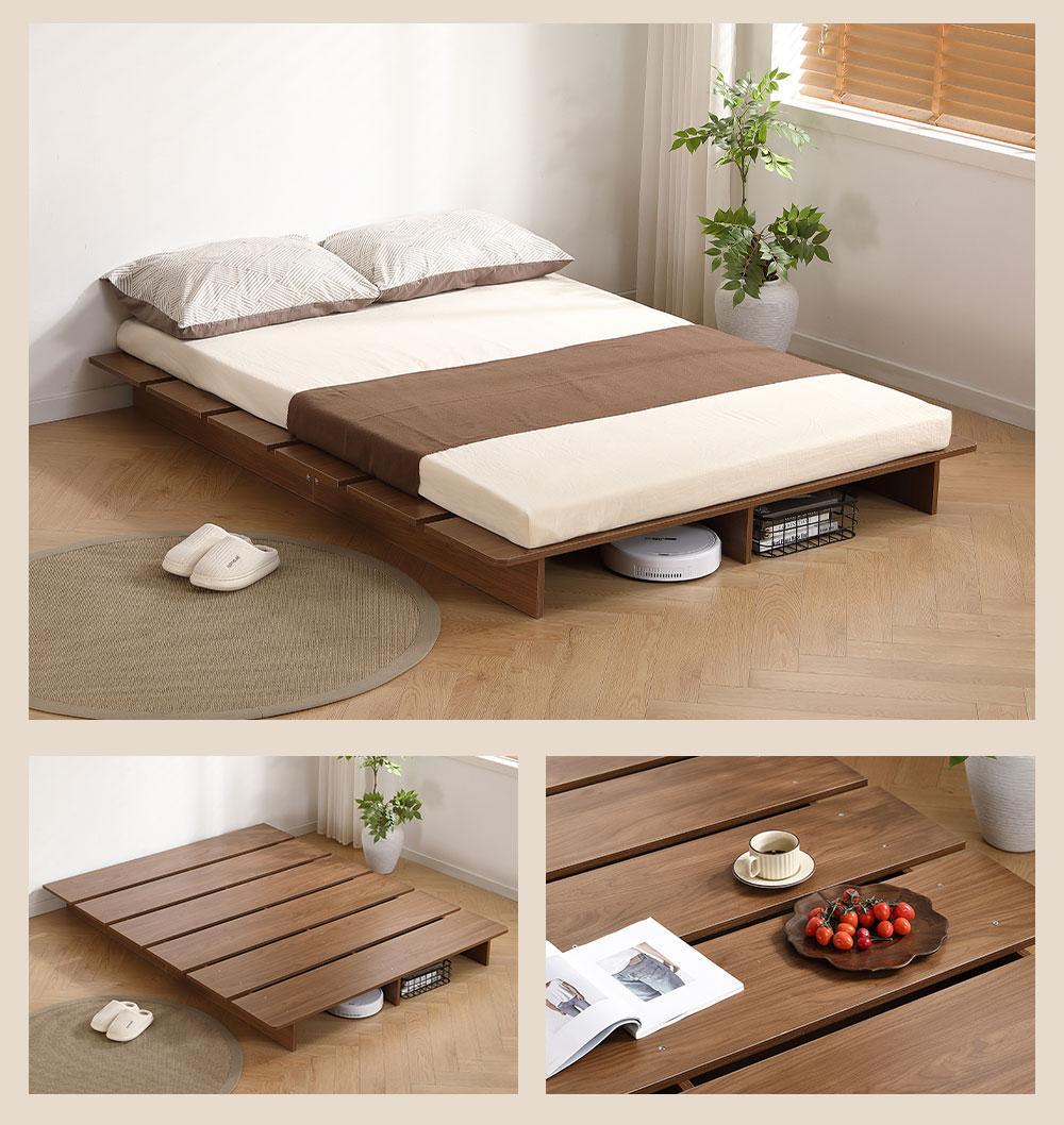 【幅100cm】ベッドフレーム すのこベッド おしゃれ 木目調 BROWN