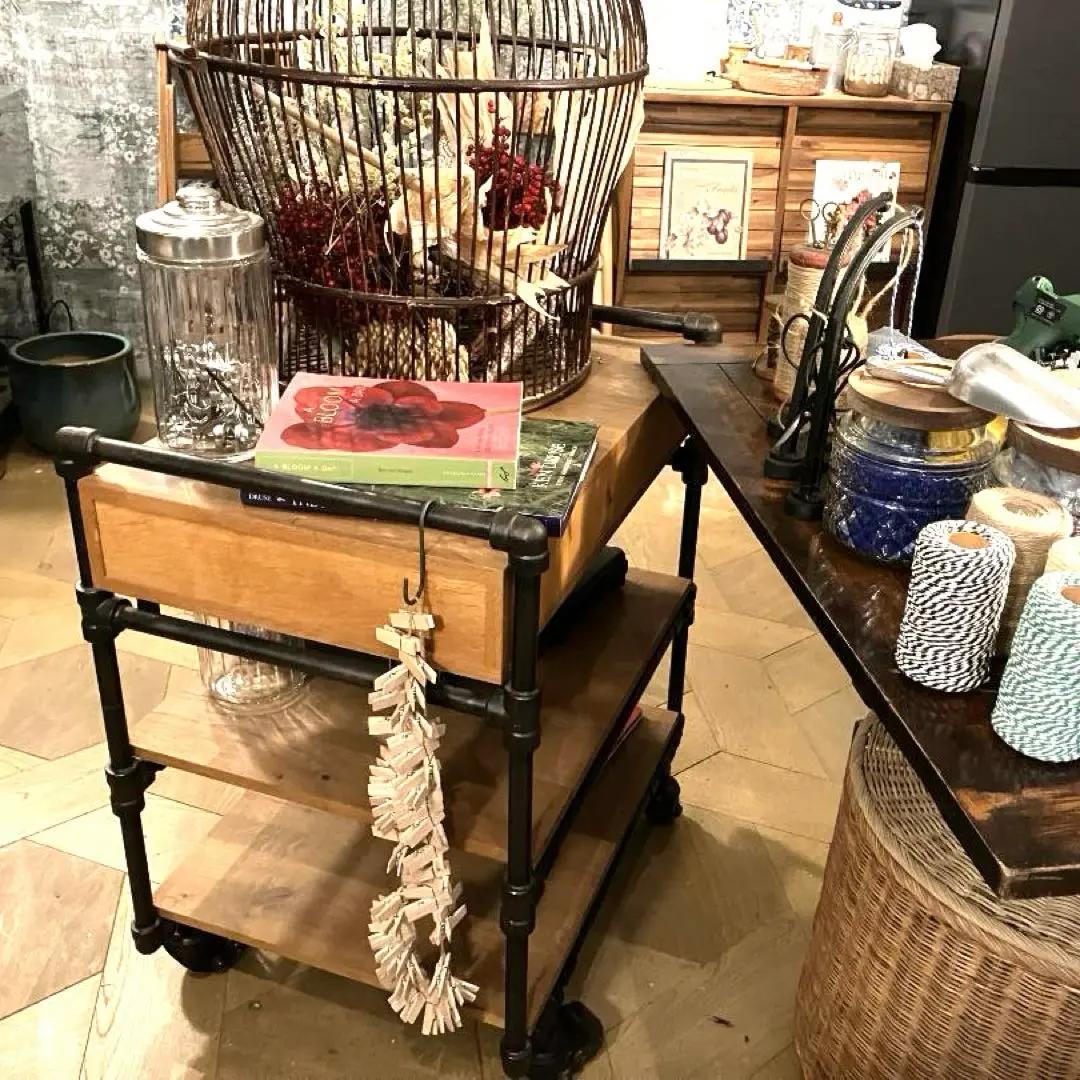 木製 キッチンワゴン アイアン キャスター付 アウトレット家具