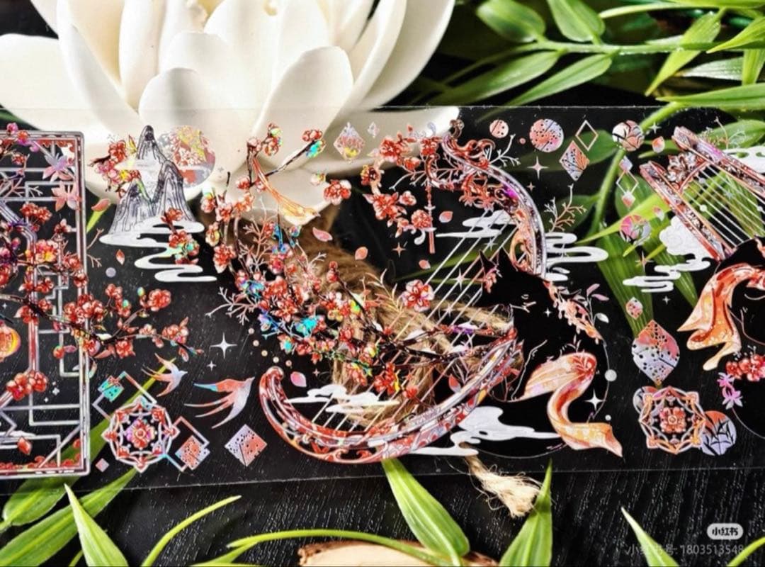 贝壳光 与狐说·冬梅 7.5cm×5m 半端巻き 和柄 キツネ