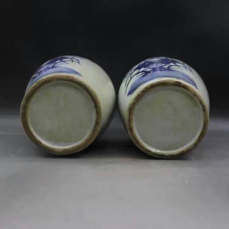 晩清民窯青花博古花紋双耳瓶模古磁器古玩骨董置物