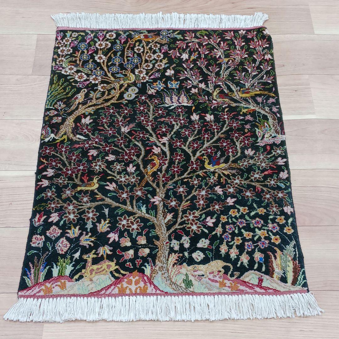 Y3345 ペルシャ絨毯 タブリーズ産 ウール 手織り 生命の樹