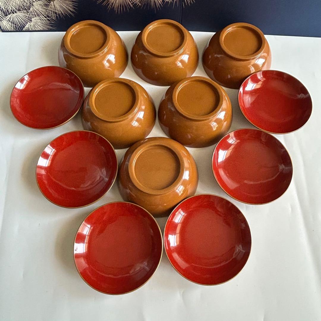 輪島塗 天然木製 松蒔絵　金縁 菓子椀　煮物椀　6客