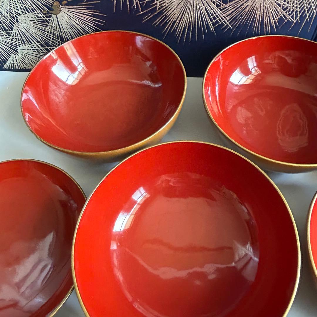 輪島塗 天然木製 松蒔絵　金縁 菓子椀　煮物椀　6客