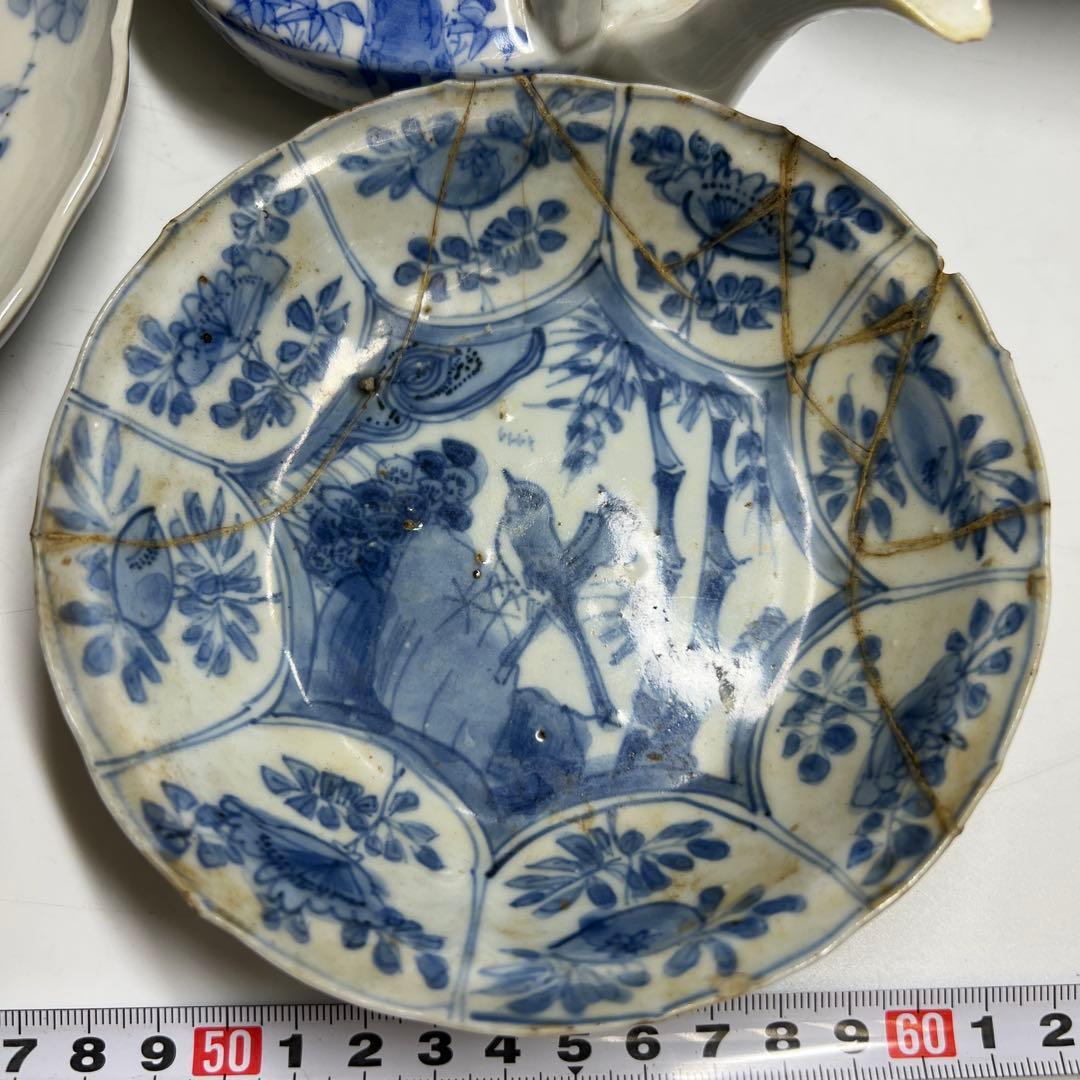 古伊万里、古染付　染付銚子、中皿等色々　東Y8-0113②