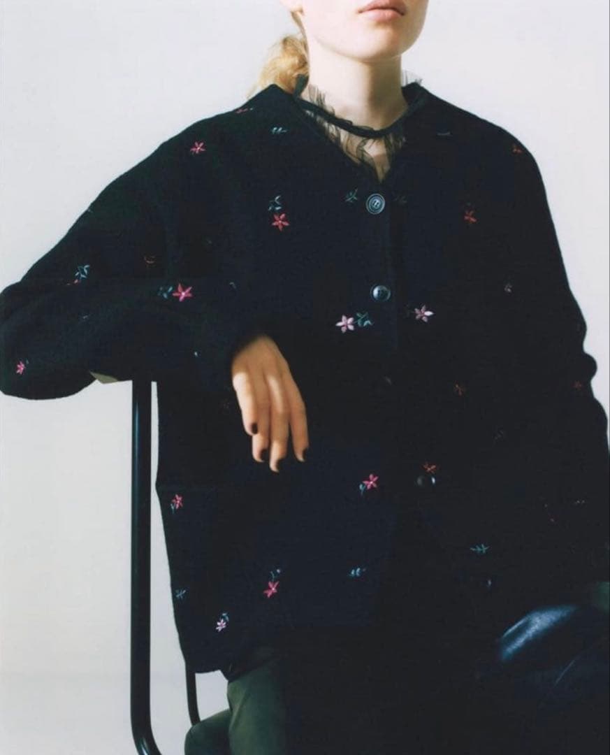 マチャット machatt エンブロイダリーウールジャケット 花柄 ブラック