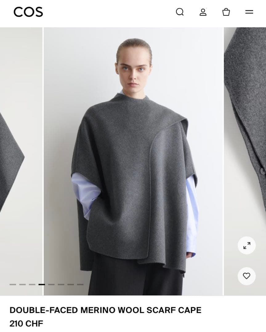 新品未使用 cos ダブルフェイスウールスカーフケープ ポンチョ