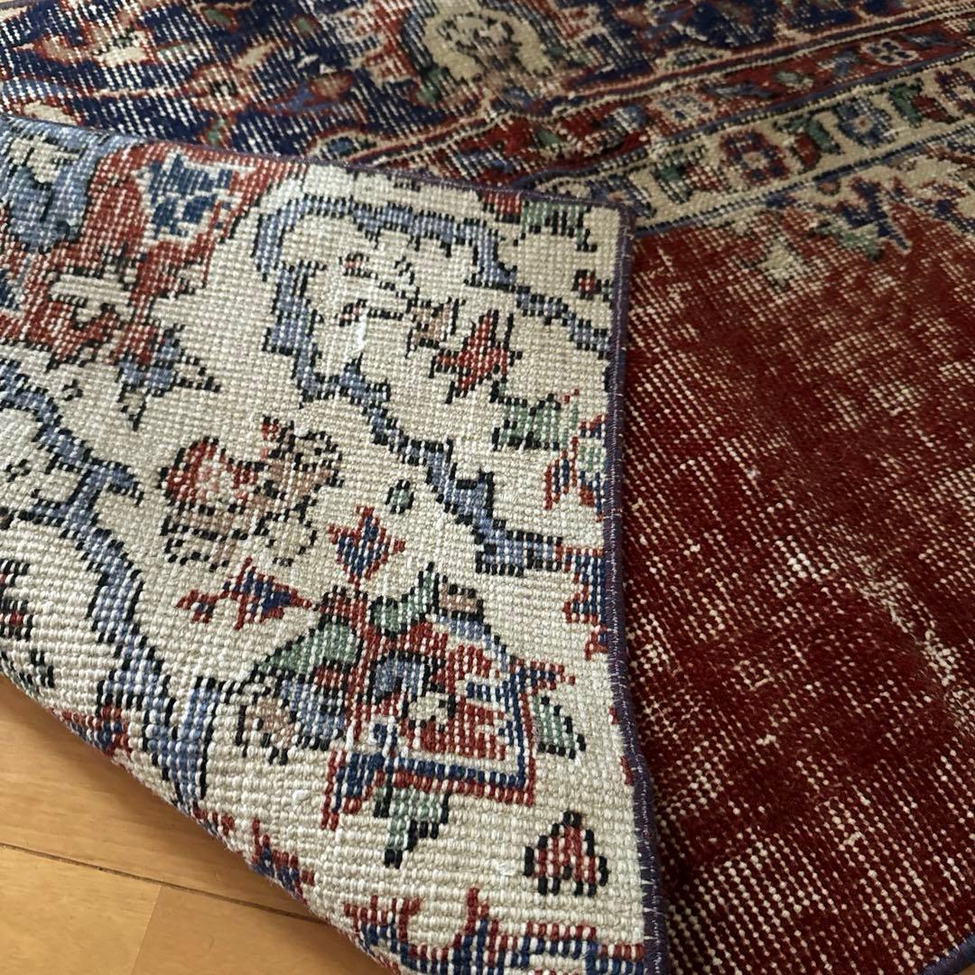 pp60×125赤ブラウン×深みネイビートルコヴィンテージラグ