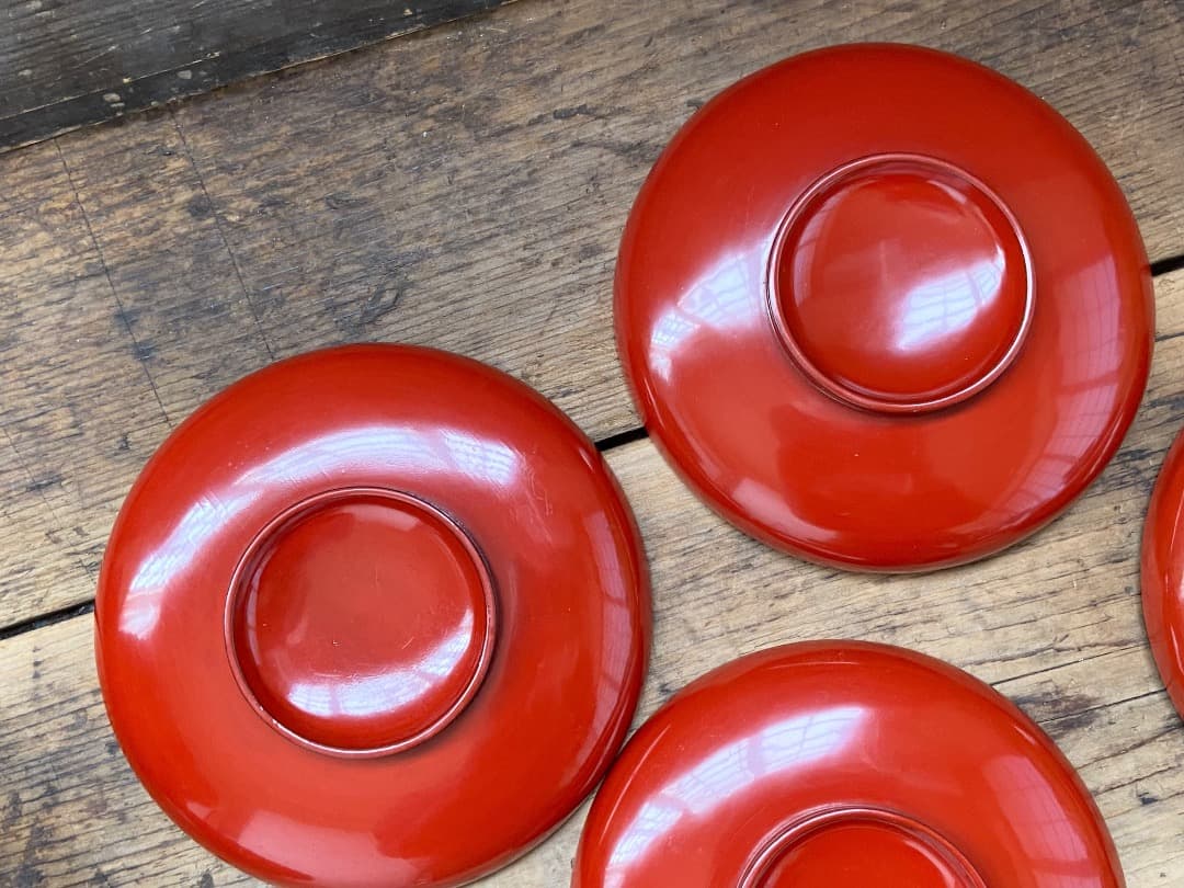 傷あり◎能登蔵出し 輪島塗 朱漆 平椀 5客 / 漆器椀 懐石椀 煮物椀 正月