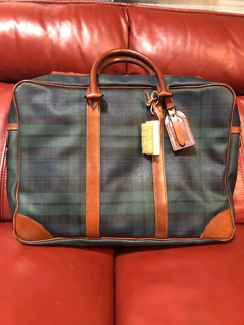 ラルフローレン ビジネスバッグ 緑のチェック柄