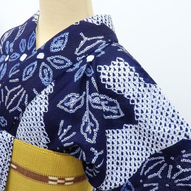 専用Y3487◆有松鳴海絞り 居敷当て付 手縫い仕立て ワイドサイズ 高級浴衣