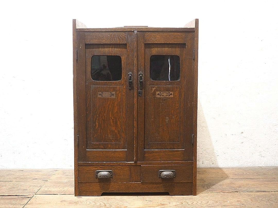 1305　アンティーク　象嵌細工の飾り棚　食器棚　キャビネット　ガラスケース