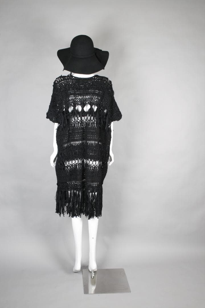 Junya Watanabe 編みデザインフリンジ半袖ワンピース 黒 CAPE