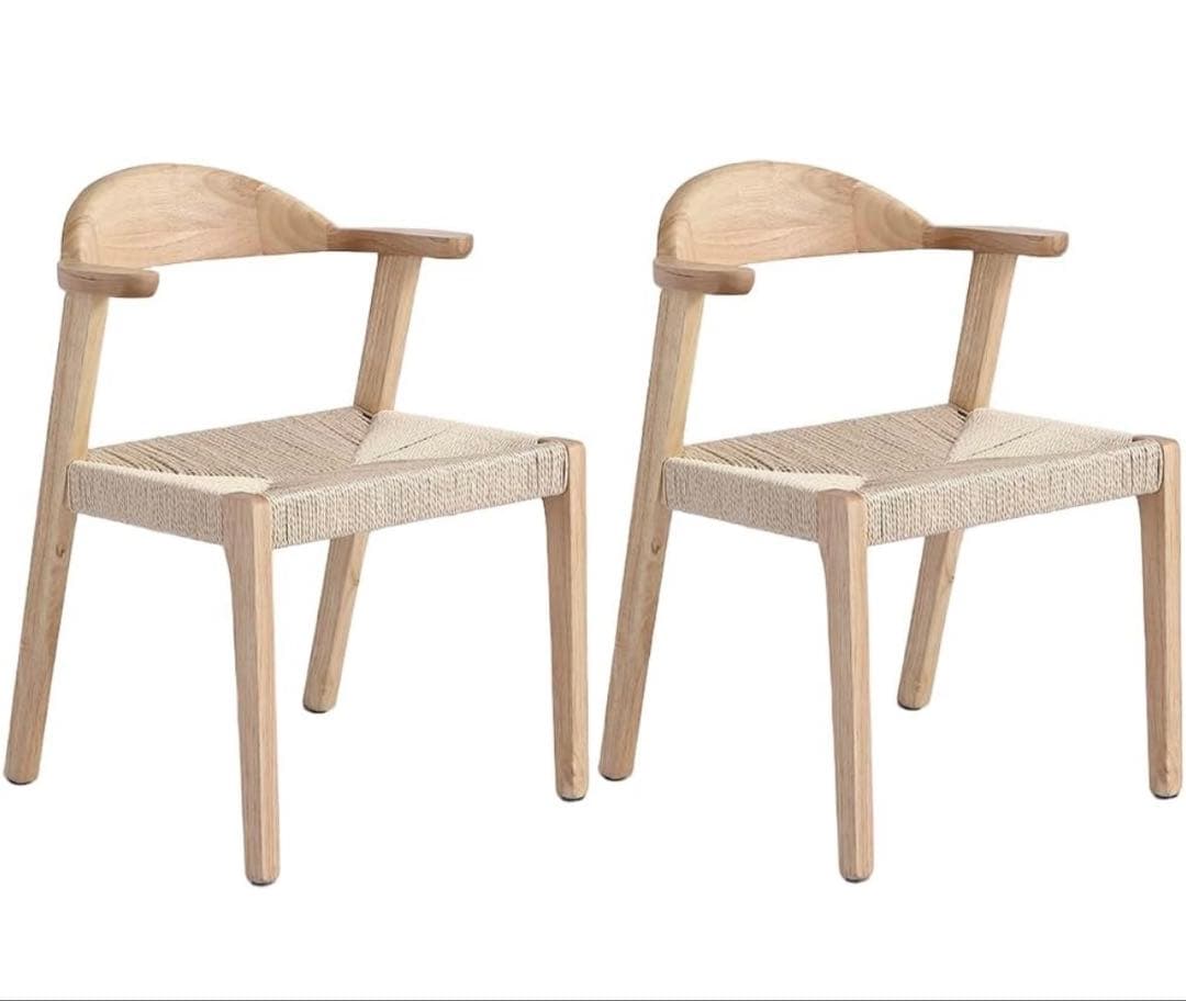 ダイニングチェア 肘付き 天然木 ハンギング可能2脚セット