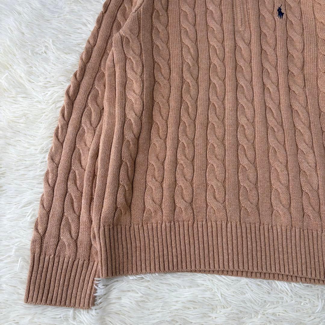 美品 ポロラルフローレン ハーフジップ ケーブルニット 現行 キャメル L