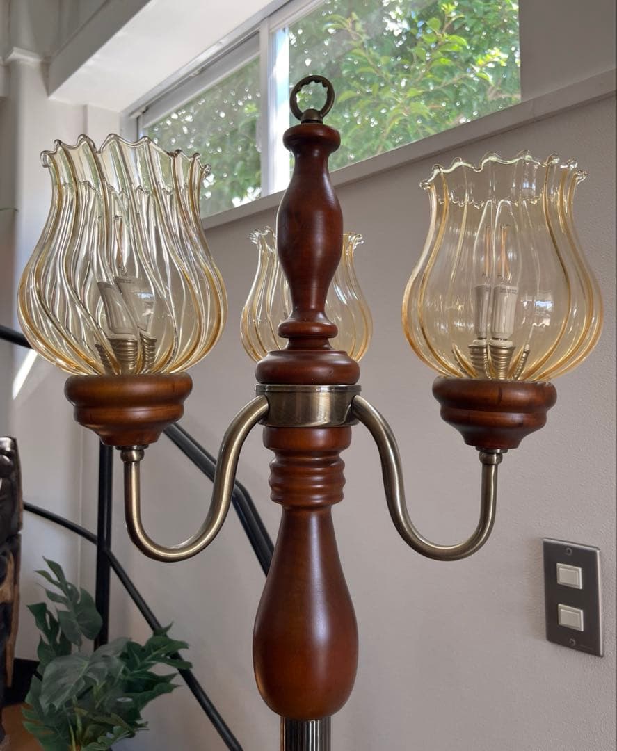 アンティーク調　フロアランプ　アンバーガラス　クラシックモダン　スタンドライト