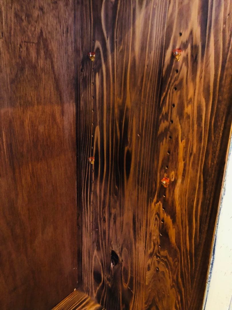 アンティーク　カップボード　ビンテージ　木製ガラス扉ラック 中型　高さ100