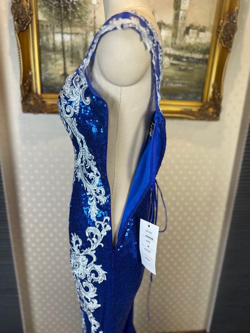 青のスパンコール刺繍マーメイドドレス