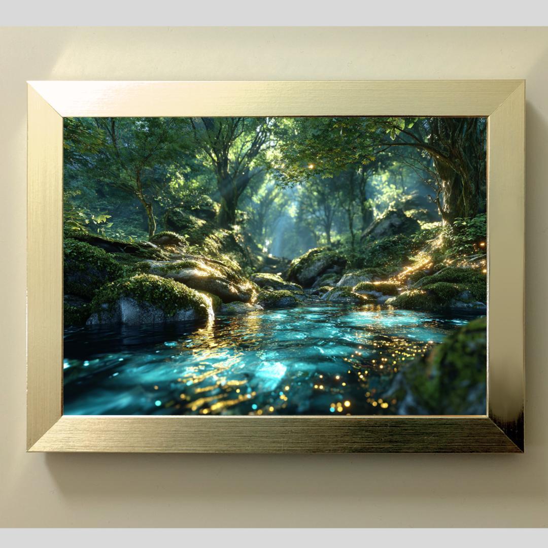 445【神霊山水・神宿り】清らかな森と水の浄化・癒やしの光【神仏画・風景画】