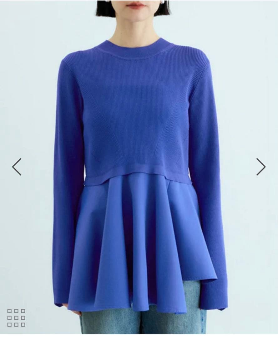 【サステナブル】・【オケージョン】ペプラムコンビニットプルオーバー　ブルー