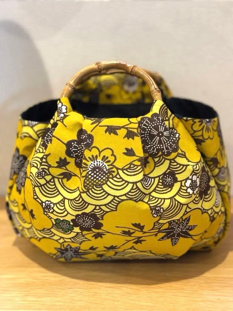 和装バック　着物バック　琉球柄　青海波　紅型生地（黄色）入学卒業結婚七五三振袖