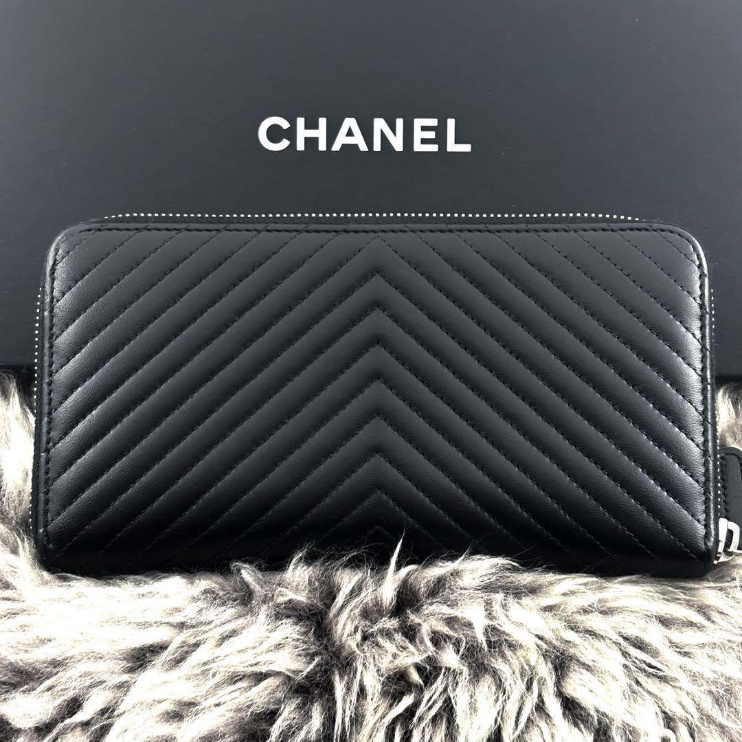 【美品✨】シャネル 長財布 シェブロン Vステッチ ラウンドジップ