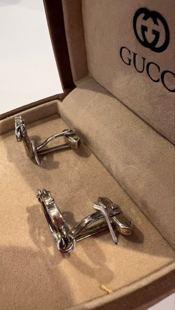 希少 【美品】GUCCI カフス 銀製馬具 オールドグッチ インターロッキング