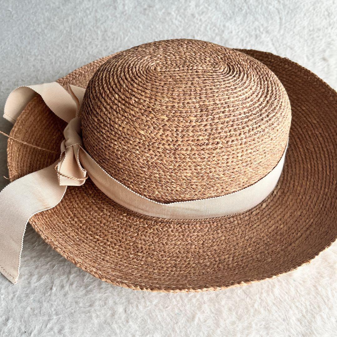 極美品✨ヘレンカミンスキー ニューポート ラフィアハット 麦わら帽子 リボン