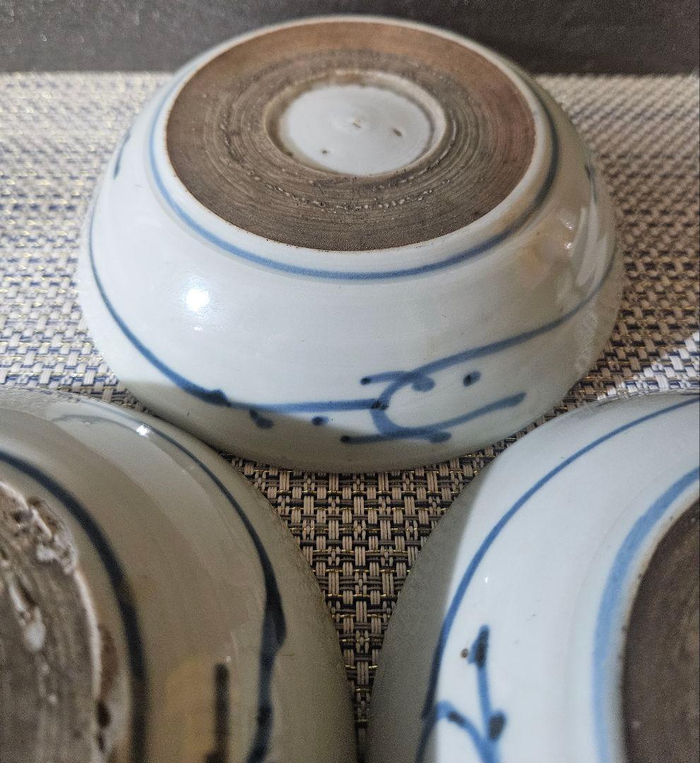 江戸時代中期　古伊万里　染付　たこ唐草文様　なます皿　膾皿　くらわんか皿　3客