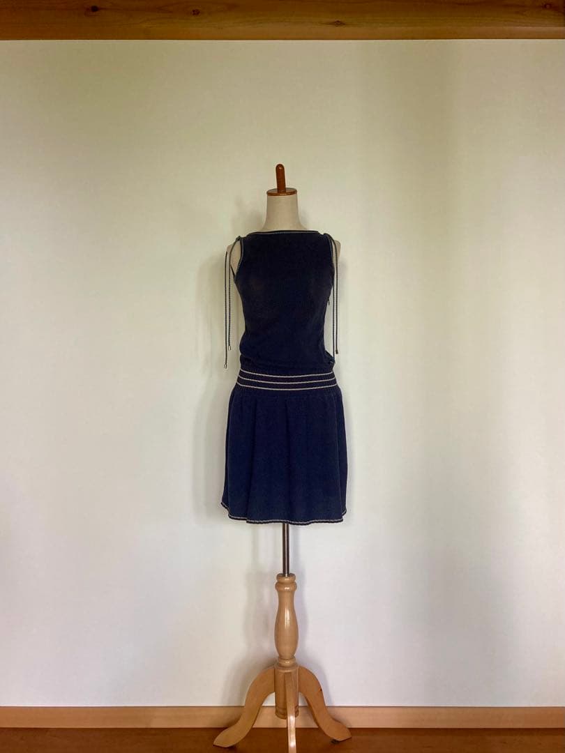 CHANEL サマーニット ノースリーブ ワンピース ドレス 36 ネイビー