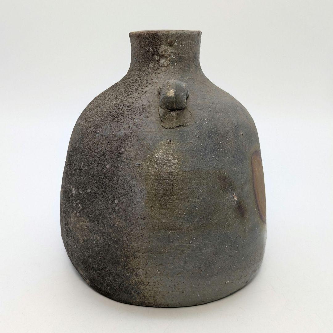 人間国宝 伊勢崎淳 備前焼 窯変扁壺 用心箱 扁壷 花器 耳付花入 花瓶 置物