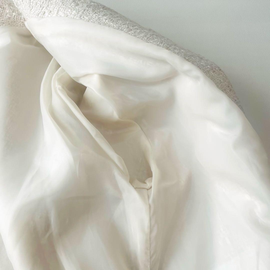 美品☆シップスエニィ ネイビーブルー 24SS ノーカラー ツイード ジャケット