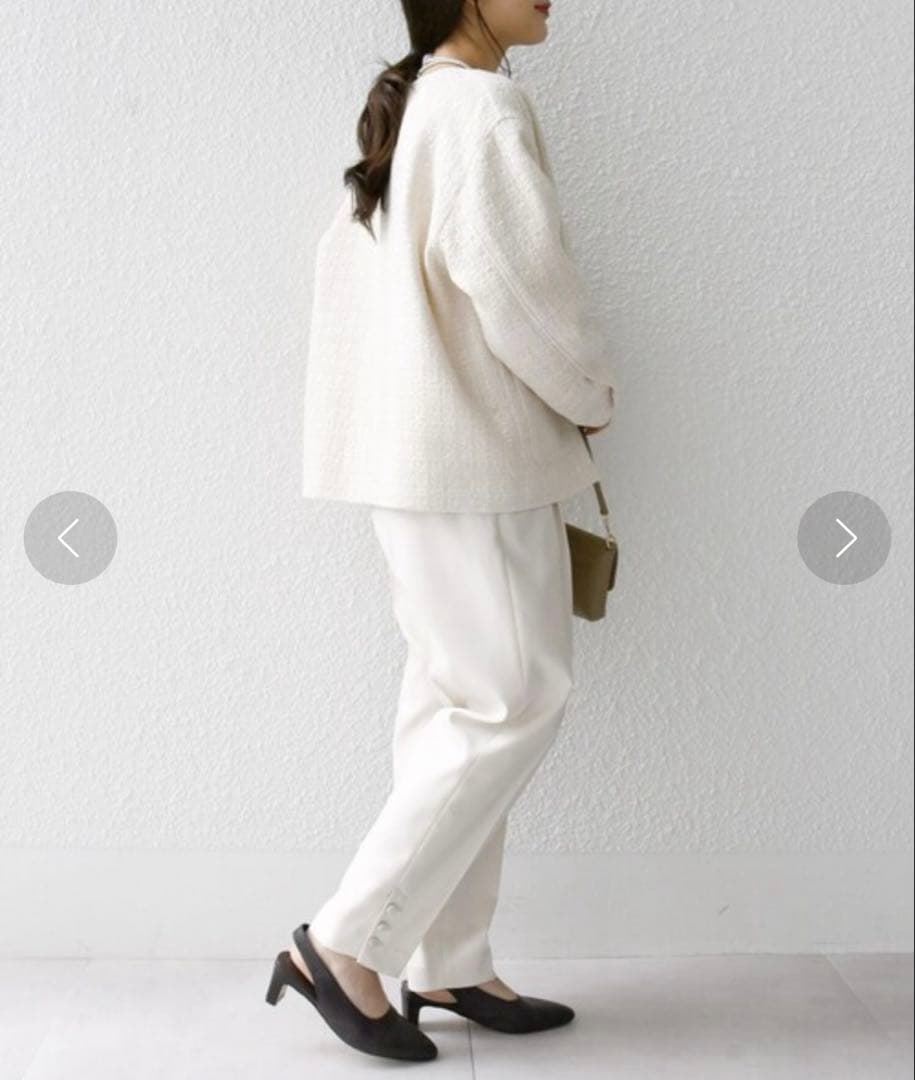 美品☆シップスエニィ ネイビーブルー 24SS ノーカラー ツイード ジャケット