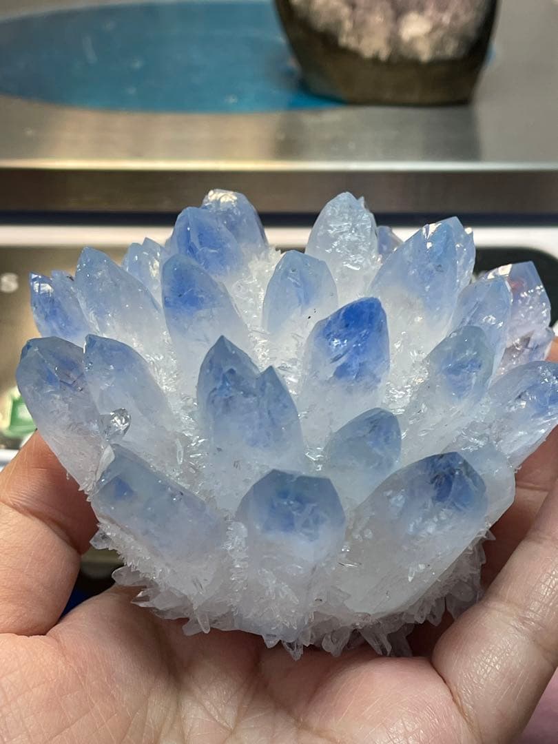 青い水晶クラスター パワーストーンクリスタルとアメジストクラスター セット