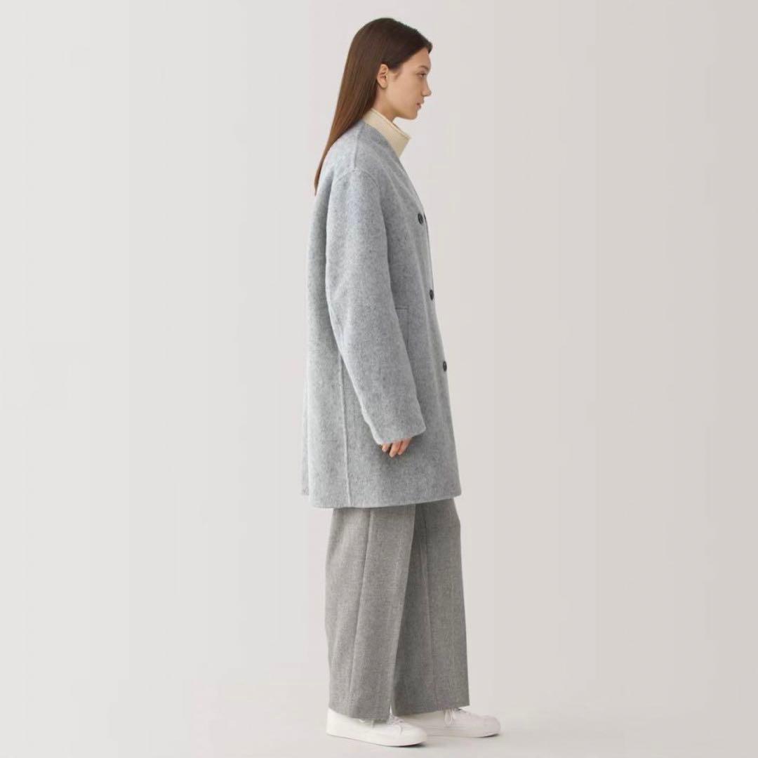 MUJI Labo 婦人　カシミヤ混ノーカラーコートL ライトグレー　ムジラボ