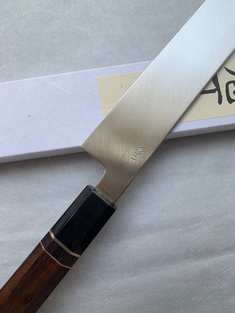 刺身 先丸　包丁　銀三鋼　尺　アイアンウッド水牛八角柄
