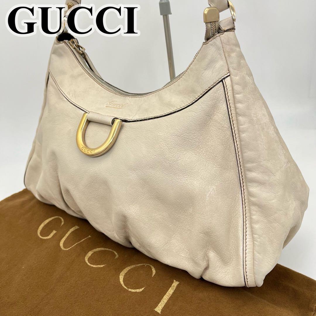 GUCCI ワンショルダーバッグ 肩掛け アビーライン ゴールド金具 レザー 白