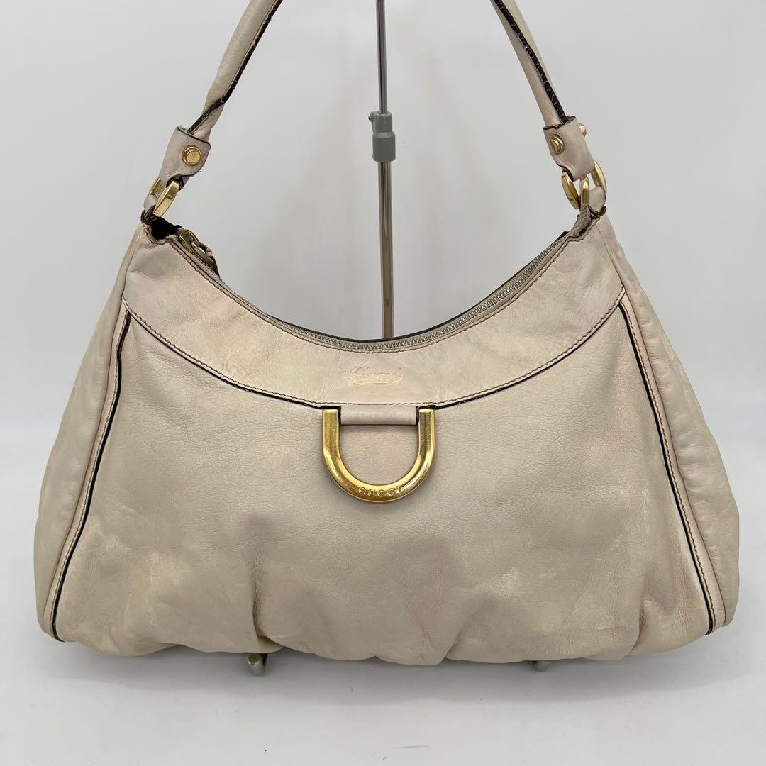 GUCCI ワンショルダーバッグ 肩掛け アビーライン ゴールド金具 レザー 白