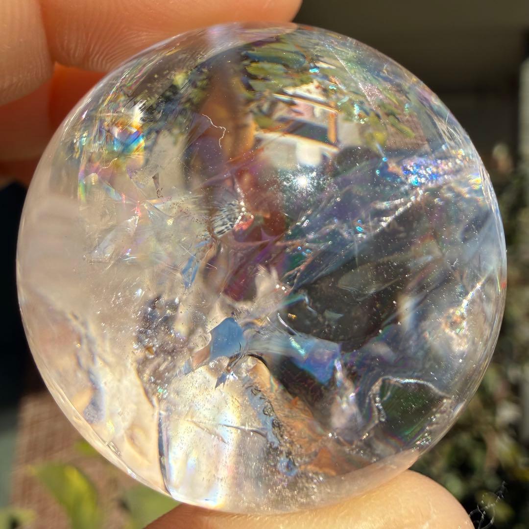 高品質　ピンクアゼツライト　スフィア　虹入り　透明感　台座付き　ピンククォーツ②