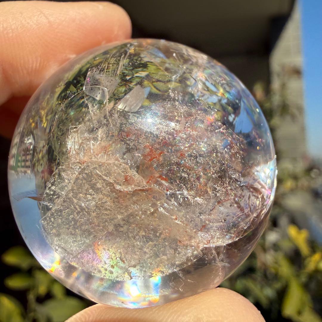 高品質　ピンクアゼツライト　スフィア　虹入り　透明感　台座付き　ピンククォーツ②