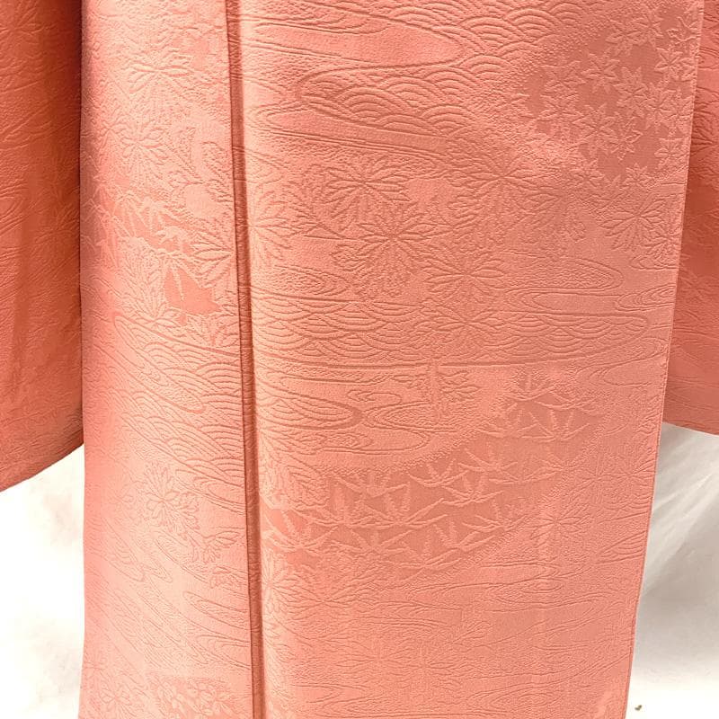 504ag5□七五三 七歳 女児 着物&袋帯&長襦袢 色無地 地紋入り□美品