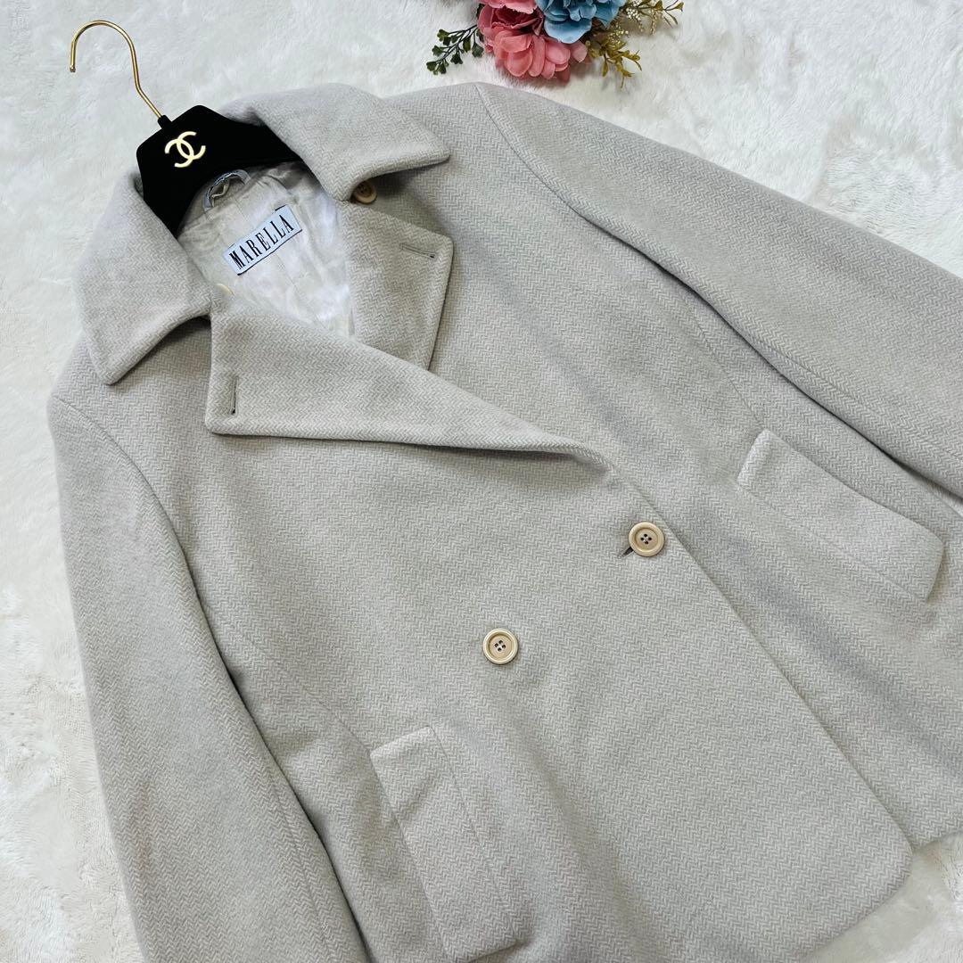 美品L✨マックスマーラ　マレーラ　ピーコート　カシミヤ混合　アイボリーベージュ