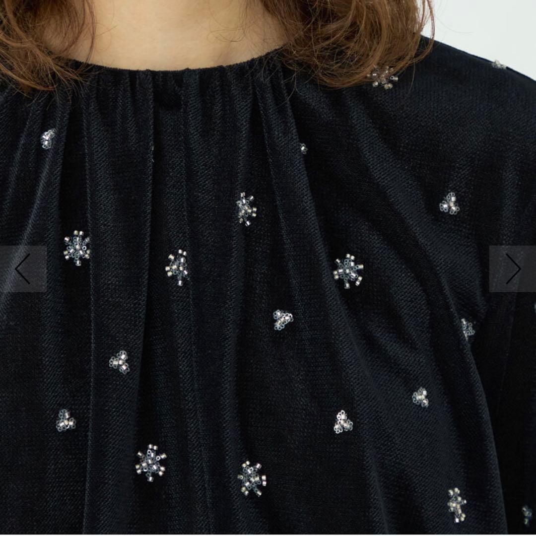 Ballesey メッシュベロアエンブロイダリー ラッフルカフスブラウス