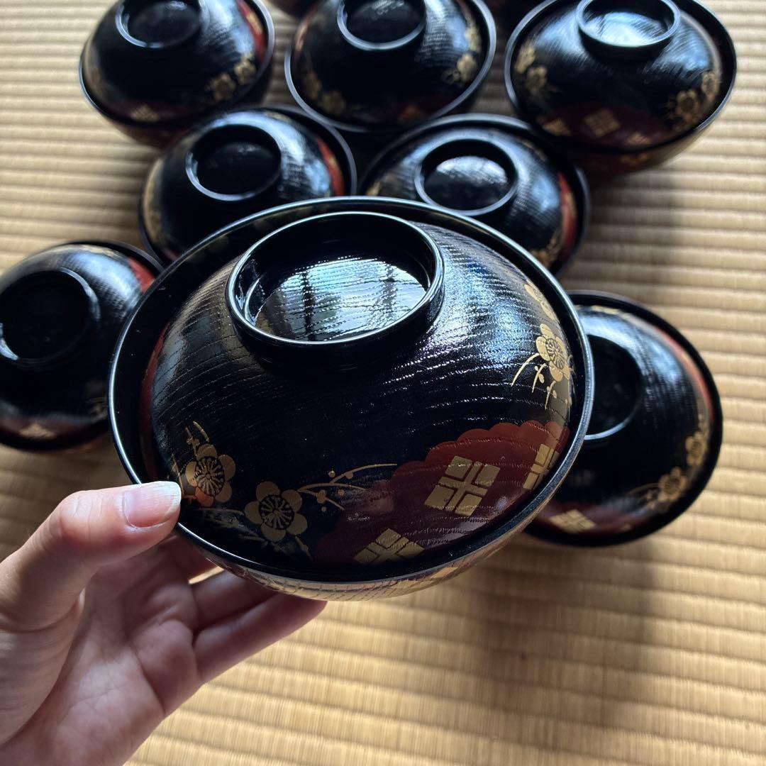 茶懐石 木目煮物椀 (黒 正法寺) 10客